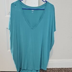 Women's Casual Oversized Large Teal V-Neck Relaxed Top